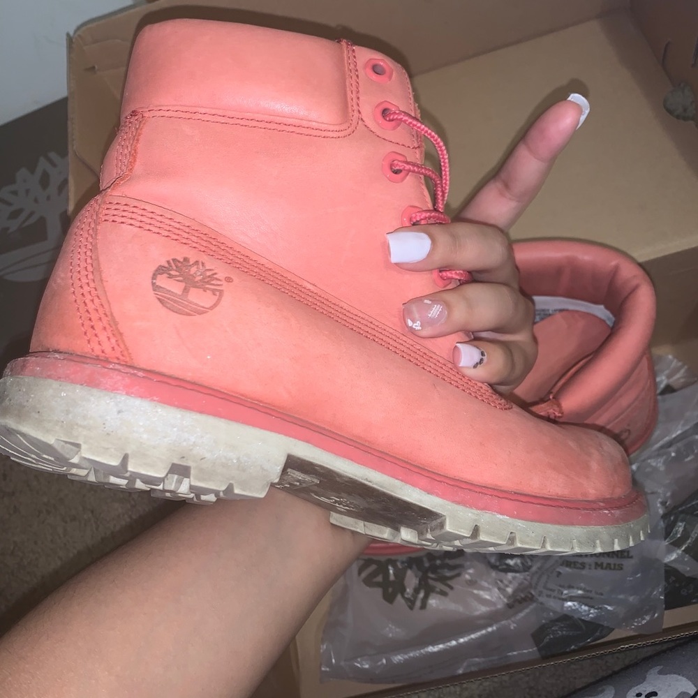 Pink water proof timberland boots